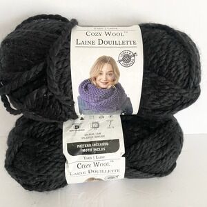 Lot Of 2 Loops & Threads Cozy Wool Yarn Black 50% Wool 50% Acrylic 90 Yards Each